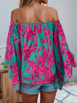 LUNE Blusa De Hombros Descubiertos Estampada Para Mujer, Adecuado Para Verano