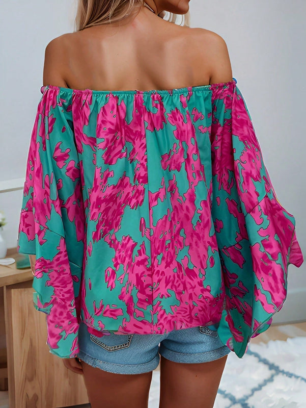 LUNE Blusa De Hombros Descubiertos Estampada Para Mujer, Adecuado Para Verano
