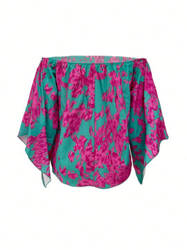 LUNE Blusa De Hombros Descubiertos Estampada Para Mujer, Adecuado Para Verano