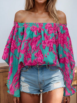 LUNE Blusa De Hombros Descubiertos Estampada Para Mujer, Adecuado Para Verano