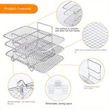 3/5pcs Bandeja de Deshidratación de Malla de Tres Capas para Freidora de Aire Accesorios para Freidora de Aire Bandeja de Secado Apilable con Cuenco de Ángulo Elevado y Soporte para Platos Cepillo de Aceite Bandeja de Drenaje Bandeja para Barbacoa