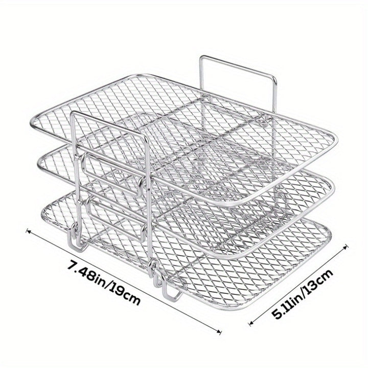 3/5pcs Bandeja de Deshidratación de Malla de Tres Capas para Freidora de Aire Accesorios para Freidora de Aire Bandeja de Secado Apilable con Cuenco de Ángulo Elevado y Soporte para Platos Cepillo de Aceite Bandeja de Drenaje Bandeja para Barbacoa
