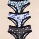 Conjunto de 3 Braguitas Lindas y Sexys de San Valentin de Morvia, Diseno Integral de Corazones, Encaje de Contraste y Bordes de Bajo Corte, para Mujeres