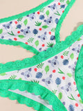 Paquete de 2 tangas y calzoncillos estampados para mujer Morvia, lindos koalas caricaturescos con ribetes de encaje comodos, ropa interior y lenceria para mujeres