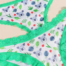 Paquete de 2 tangas y calzoncillos estampados para mujer Morvia, lindos koalas caricaturescos con ribetes de encaje comodos, ropa interior y lenceria para mujeres