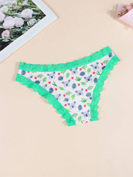 Paquete de 2 tangas y calzoncillos estampados para mujer Morvia, lindos koalas caricaturescos con ribetes de encaje comodos, ropa interior y lenceria para mujeres
