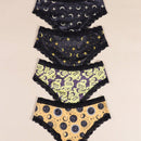 Morvia 4 piezas Romantico Contraste de Encaje Hipster Panties, esparcido de estrellas y lunas y espacio y cielo estrellado e impresion de constelaciones Boho Estilo Ilusion Intimos Panties de brief para mujeres, ropa interior y lenceria