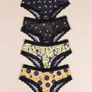Morvia 4 piezas Romantico Contraste de Encaje Hipster Panties, esparcido de estrellas y lunas y espacio y cielo estrellado e impresion de constelaciones Boho Estilo Ilusion Intimos Panties de brief para mujeres, ropa interior y lenceria