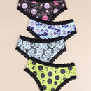 Morvia 4 piezas de calzones tipo hipster romanticos de encaje de contraste, bragas intimas tipo brief de la ropa interior y lenceria de mujer con estampado de estrellas, luna, planetas, cielo nocturno y constelaciones allover estilo bohemio