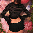 Shorts mini con bajo con volantes de encaje y cintura baja