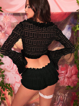 Shorts mini con bajo con volantes de encaje y cintura baja