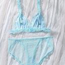 Conjunto de ropa interior de malla transparente para mujer con detalles decorativos de lazo