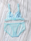 Conjunto de ropa interior de malla transparente para mujer con detalles decorativos de lazo