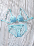 Conjunto de ropa interior de malla transparente para mujer con detalles decorativos de lazo