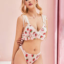 Juego de sujetador inalambrico y braguita con malla y diseno de chica linda, 2 piezas