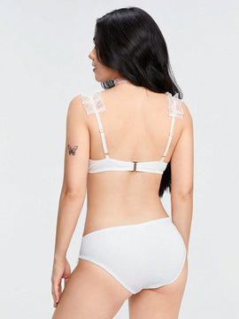 ROMWE Kawaii Conjunto De Ropa Interior Dulce Y Encantador Con Encaje Y Decoracion De Lazo