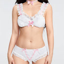 ROMWE Kawaii Conjunto De Ropa Interior Dulce Y Encantador Con Encaje Y Decoracion De Lazo