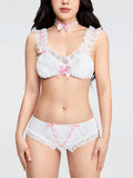 ROMWE Kawaii Conjunto De Ropa Interior Dulce Y Encantador Con Encaje Y Decoracion De Lazo