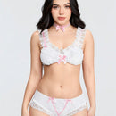 ROMWE Kawaii Conjunto De Ropa Interior Dulce Y Encantador Con Encaje Y Decoracion De Lazo