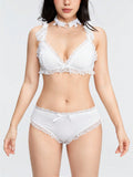 ROMWE Kawaii Conjunto De Lenceria Con Ribete De Encaje Decorado Con Lazo Para Mujer