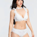 ROMWE Kawaii Conjunto De Lenceria Con Ribete De Encaje Decorado Con Lazo Para Mujer