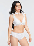 ROMWE Kawaii Conjunto De Lenceria Con Ribete De Encaje Decorado Con Lazo Para Mujer
