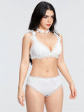 ROMWE Kawaii Conjunto De Lenceria Con Ribete De Encaje Decorado Con Lazo Para Mujer