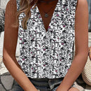 LUNE Camisa suelta sin mangas con cuello en V y estampado floral para mujer estilo veraniego de vacaciones