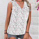 LUNE Camisa suelta sin mangas con cuello en V y estampado floral para mujer estilo veraniego de vacaciones