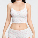 ROMWE Kawaii Conjuntos de ropa interior de mujeres con lunares de cereza, tejido de punto acanalado a rayas sin cableado