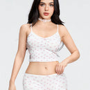 ROMWE Kawaii Conjuntos de ropa interior de mujeres con lunares de cereza, tejido de punto acanalado a rayas sin cableado