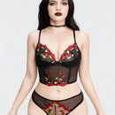 ROMWE Kawaii Conjunto de lenceria sexy bordado con cerezas para chicas rurales.