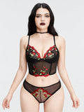 ROMWE Kawaii Conjunto de lenceria sexy bordado con cerezas para chicas rurales.