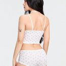 ROMWE Kawaii Conjuntos de ropa interior de mujeres con lunares de cereza, tejido de punto acanalado a rayas sin cableado