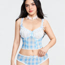 ROMWE Kawaii Conjunto de ropa interior con estructura de soporte, pequeno elemento de ajuste de encaje de cuadros fresco, lenceria seductora que no debe perderse.