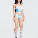 ROMWE Kawaii Conjunto de ropa interior con estructura de soporte, pequeno elemento de ajuste de encaje de cuadros fresco, lenceria seductora que no debe perderse.