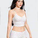 ROMWE Kawaii Conjuntos de ropa interior de mujeres con lunares de cereza, tejido de punto acanalado a rayas sin cableado
