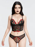 ROMWE Kawaii Conjunto de lenceria sexy bordado con cerezas para chicas rurales.
