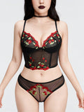 ROMWE Kawaii Conjunto de lenceria sexy bordado con cerezas para chicas rurales.