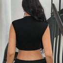 ICON Camiseta de tirantes sin mangas para mujer con estampado de guitarra y eslogan en el cuello redondo, ideal para festival de musica Y2K en verano.
