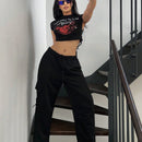 ICON Camiseta de tirantes sin mangas para mujer con estampado de guitarra y eslogan en el cuello redondo, ideal para festival de musica Y2K en verano.