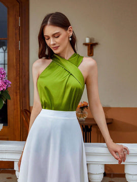 Prive Camisa de mujer con cuello asimetrico y cuello halter de unicolor para el verano