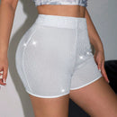 SXY Shorts de moda para mujeres, de color rosa plateado brillante, con un estilo picante