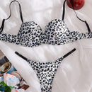 Conjunto de Brasier y Tangas de estampado de leopardo con soporte, 2 piezas