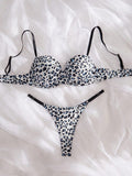 Conjunto de Brasier y Tangas de estampado de leopardo con soporte, 2 piezas