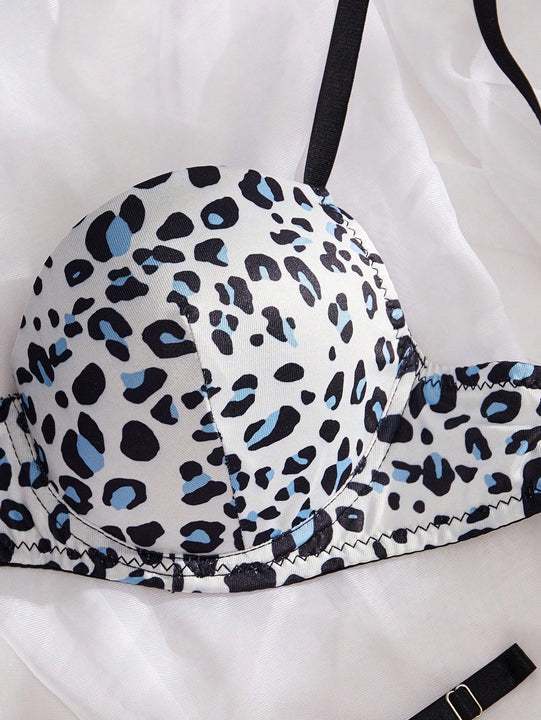 Conjunto de Brasier y Tangas de estampado de leopardo con soporte, 2 piezas