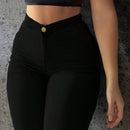 Pantalones femeninos simples y ajustados para uso diario con tobillos estrechos