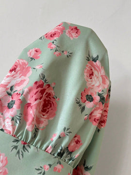 Prive Camisa corta para mujer con estampado floral, mangas abullonadas con lazo en la espalda