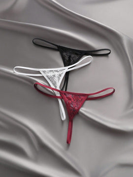 Ropa interior sexy combinada para mujeres de encaje de unicolor para uso diario (3 piezas)