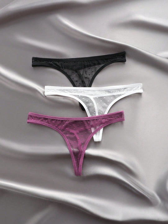 Classic Sexy Mujeres Sexy Encaje Diario Tangas A Juego (Conjunto De 3)